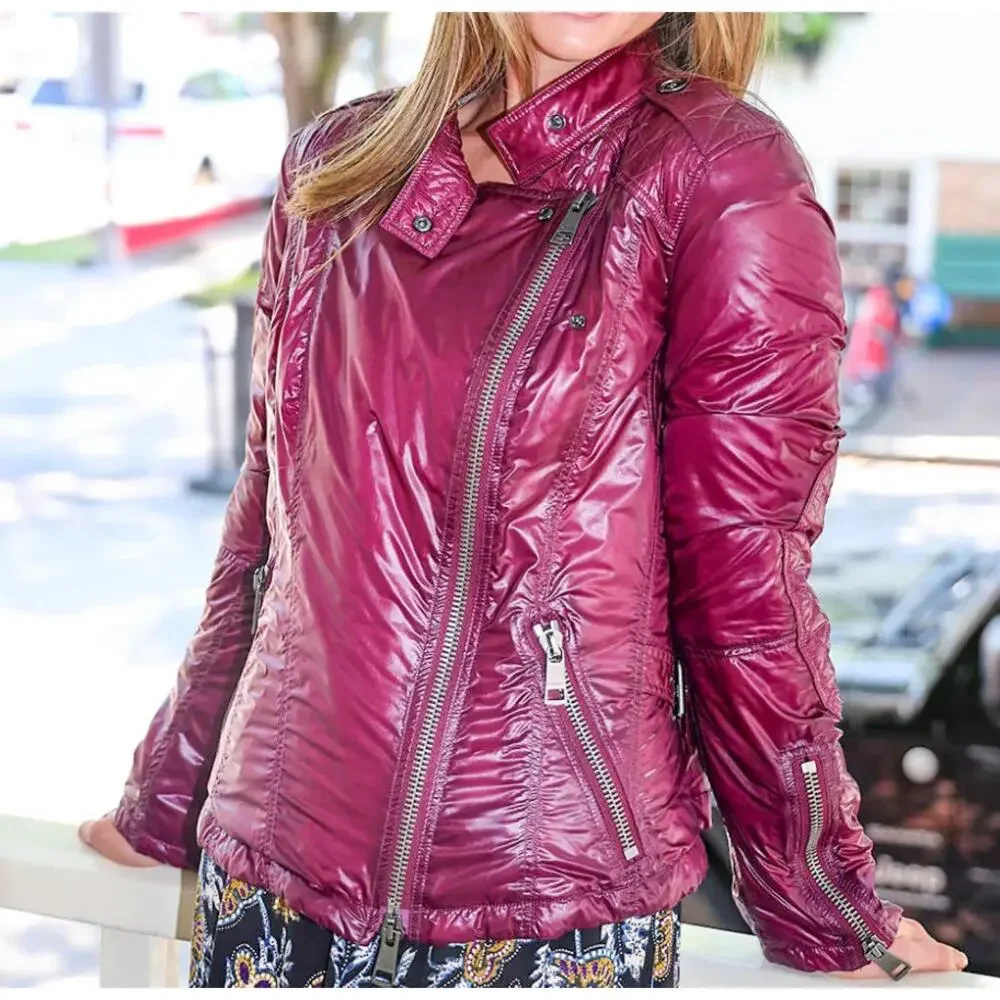Burberry Brit Quilted Jacket Motorcycle Moto Plum Gunmetal Hardware US 14 - Picture 9 of 16